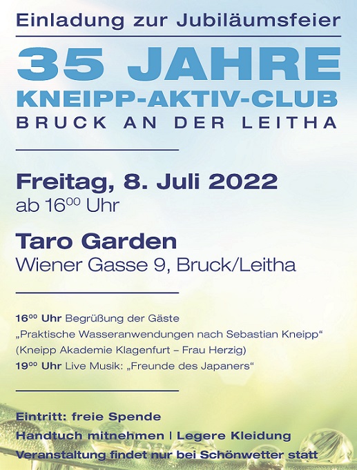 Einladung zur 35-Jahr-Feier des Kneipp-Aktiv-Clubs Bruck an der Leitha